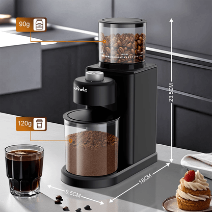 Automatic Electric Coffee Grinder Conical Burr with 25 Grind Settings and Powder Blower