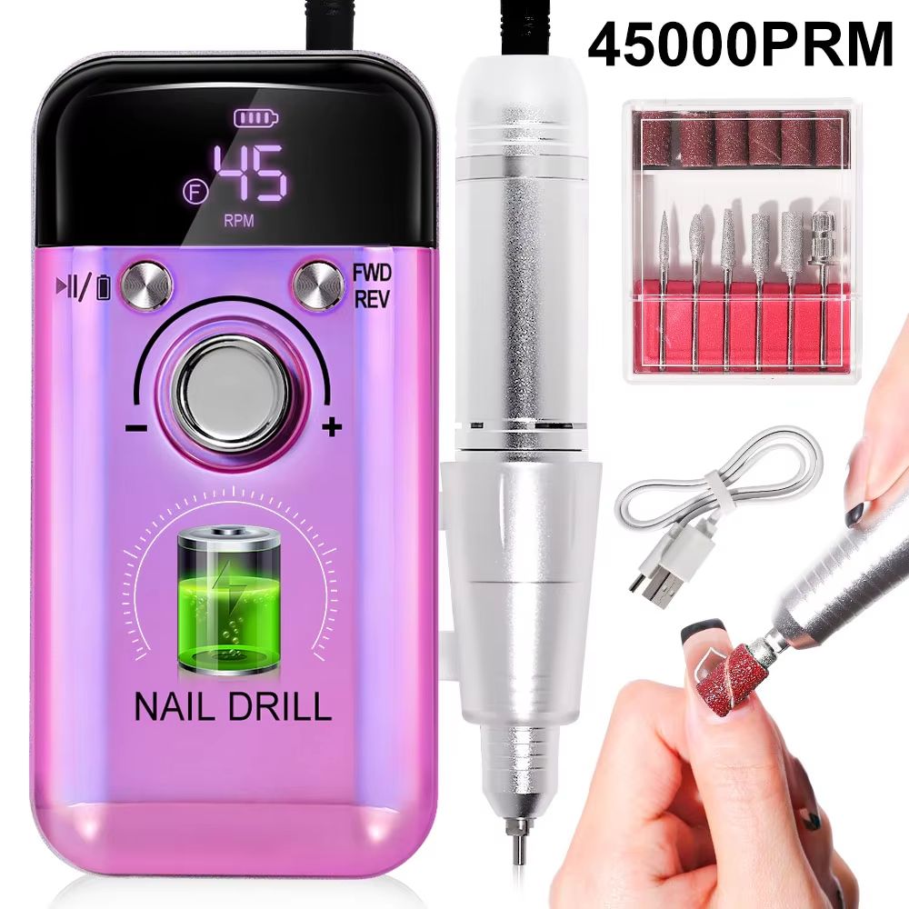 45000RPM Rechargeable Electric Nail Drill – Professional Portable Manicure & Gel Nail Tool