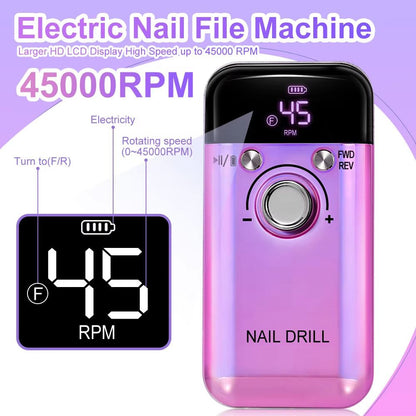 45000RPM Rechargeable Electric Nail Drill – Professional Portable Manicure & Gel Nail Tool