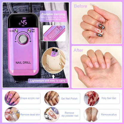 45000RPM Rechargeable Electric Nail Drill – Professional Portable Manicure & Gel Nail Tool