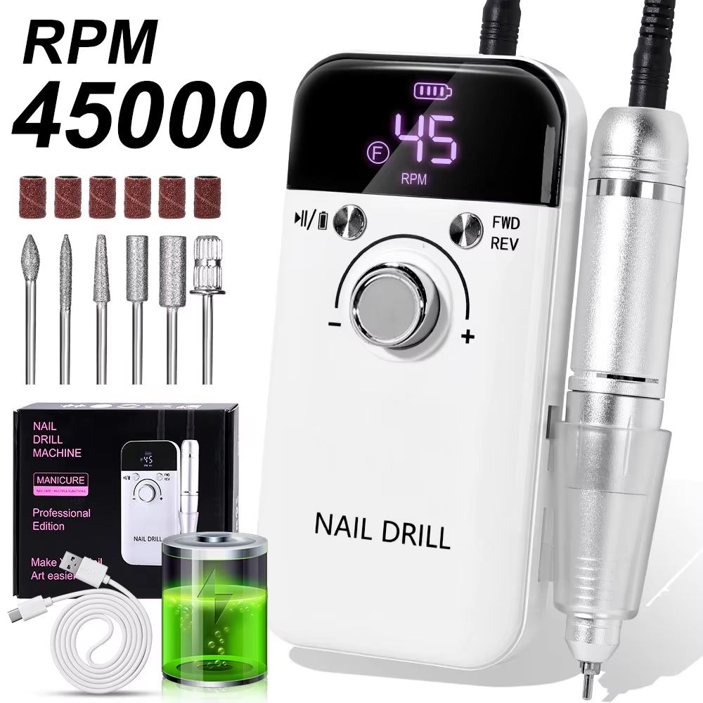 45000RPM Rechargeable Electric Nail Drill – Professional Portable Manicure & Gel Nail Tool