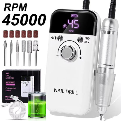 45000RPM Rechargeable Electric Nail Drill – Professional Portable Manicure & Gel Nail Tool
