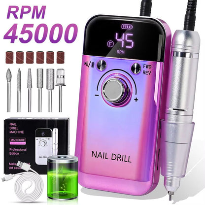 45000RPM Rechargeable Electric Nail Drill – Professional Portable Manicure & Gel Nail Tool