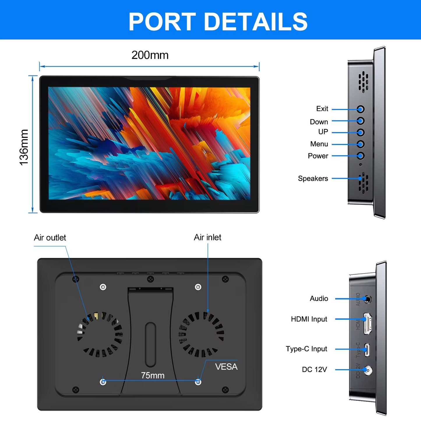 8-Inch Raspberry Pi 5/4 Touchscreen Monitor – 1280x800 LCD with Built-in Fans & Speaker