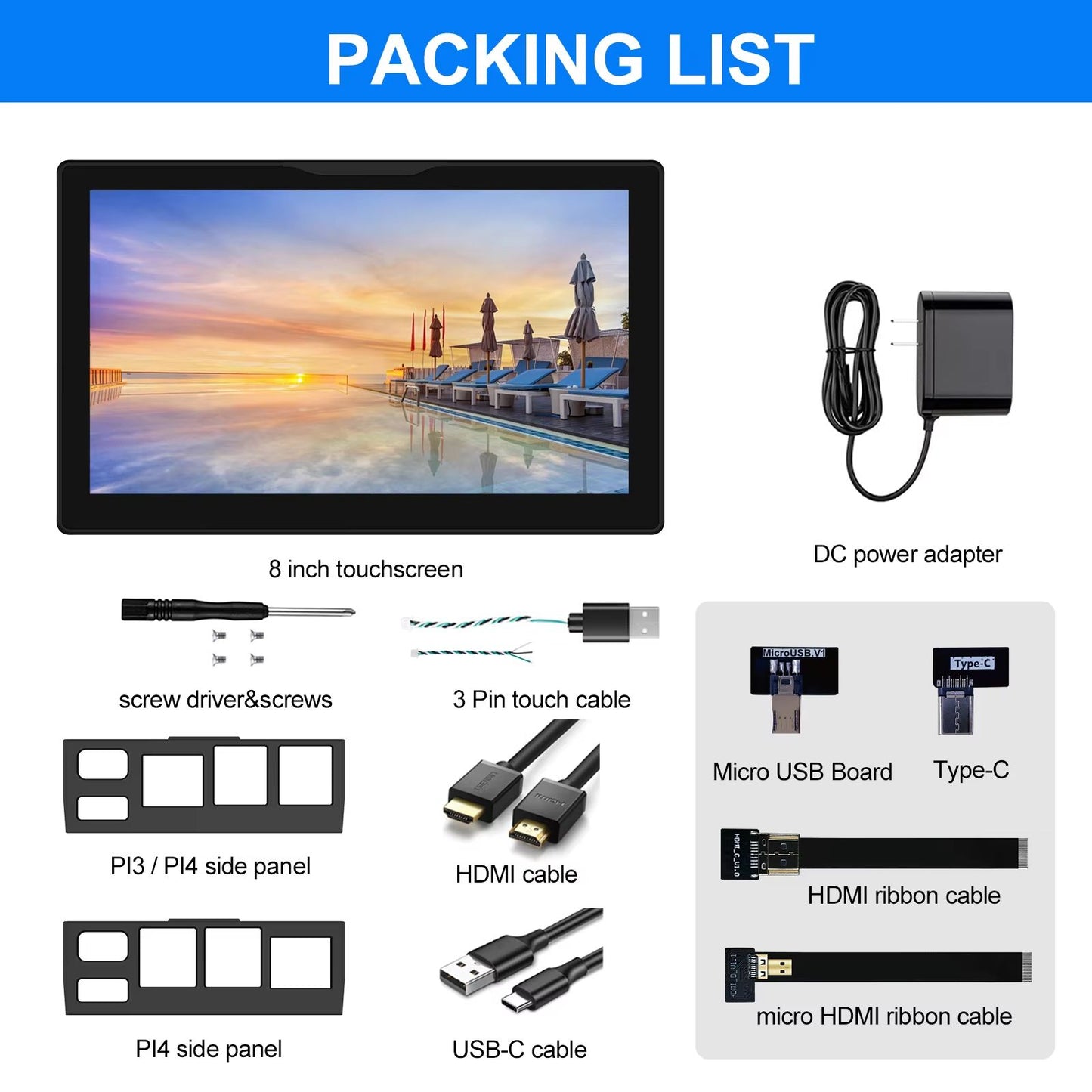 8-Inch Raspberry Pi 5/4 Touchscreen Monitor – 1280x800 LCD with Built-in Fans & Speaker