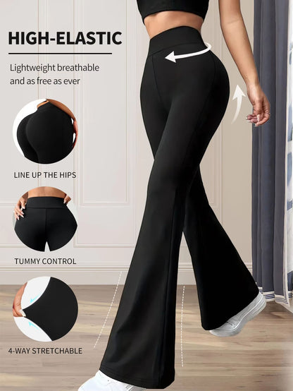 Women's High Waisted Slim Fit Flared Pants – Lightweight Wide Leg Black Trousers for Spring & Summer