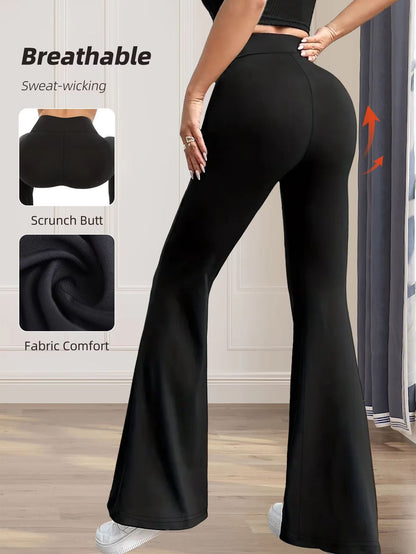 Women's High Waisted Slim Fit Flared Pants – Lightweight Wide Leg Black Trousers for Spring & Summer