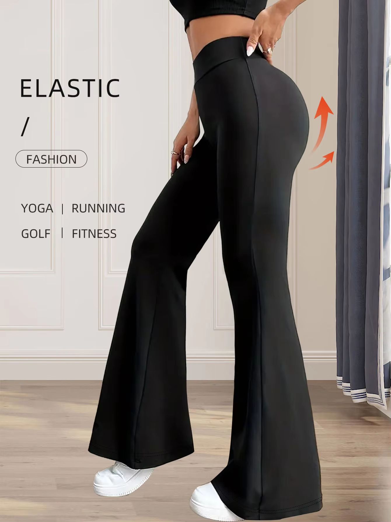 Women's High Waisted Slim Fit Flared Pants – Lightweight Wide Leg Black Trousers for Spring & Summer