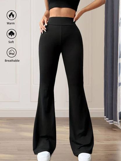 Women's High Waisted Slim Fit Flared Pants – Lightweight Wide Leg Black Trousers for Spring & Summer