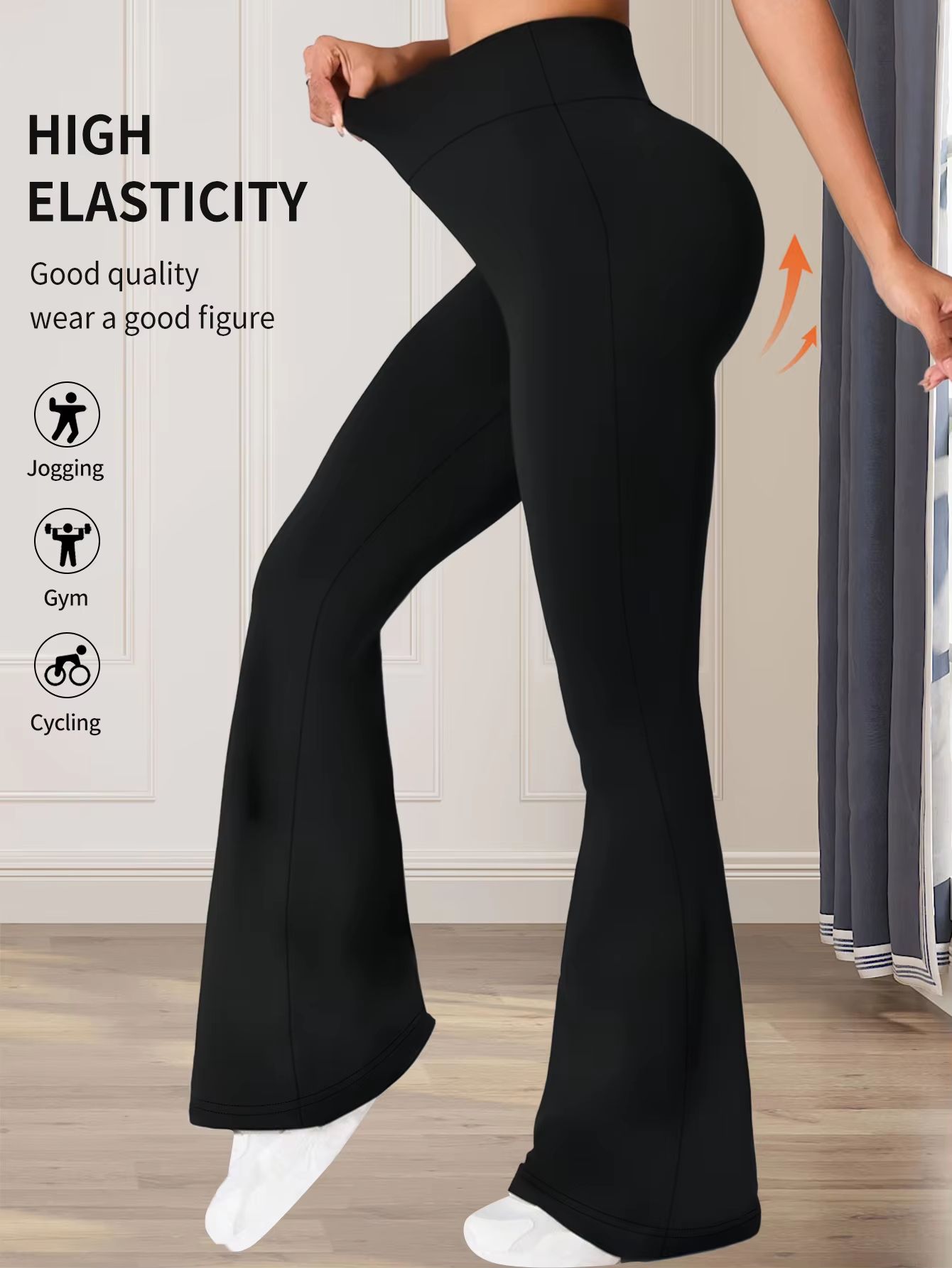 Women's High Waisted Slim Fit Flared Pants – Lightweight Wide Leg Black Trousers for Spring & Summer