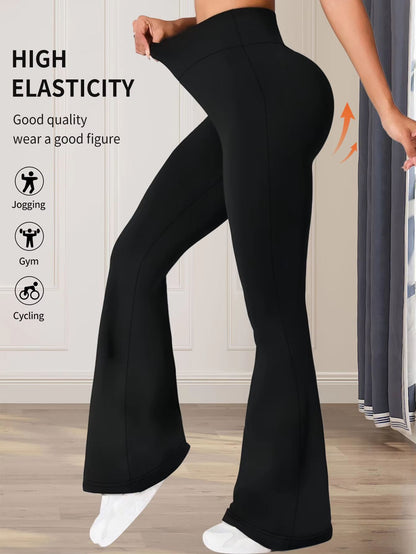 Women's High Waisted Slim Fit Flared Pants – Lightweight Wide Leg Black Trousers for Spring & Summer