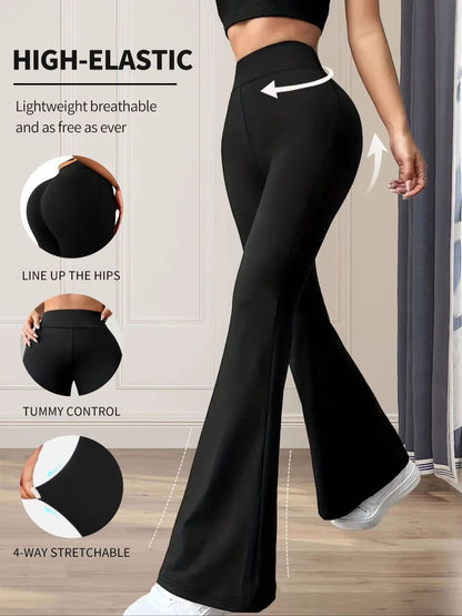 Women's High Waisted Slim Fit Flared Pants – Lightweight Wide Leg Black Trousers for Spring & Summer