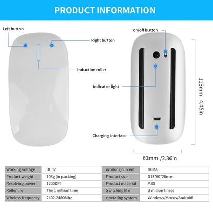 Wireless Bluetooth Magic Computer Mouse Dual Mode Silent Rechargeable Touch Slim Ergonomic Mouse