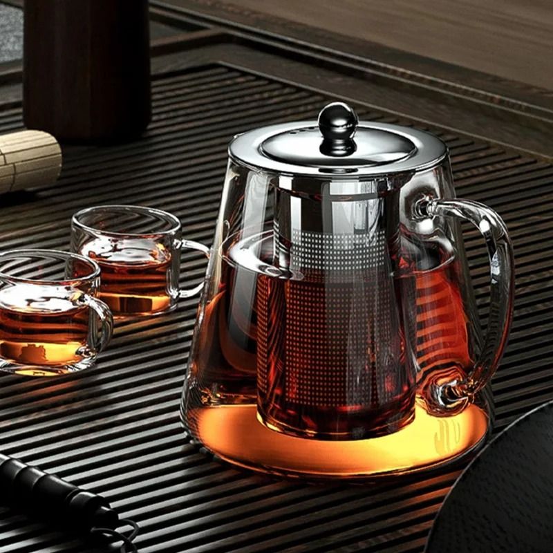 Heat Resistant Glass Teapot with Stainless Steel Infuser – Elegant Kung Fu Teaware for Loose Leaf Tea