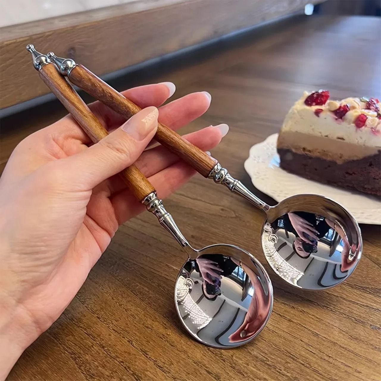 Stainless Steel Retro Rosewood Style Spoon for Soup and Dessert
