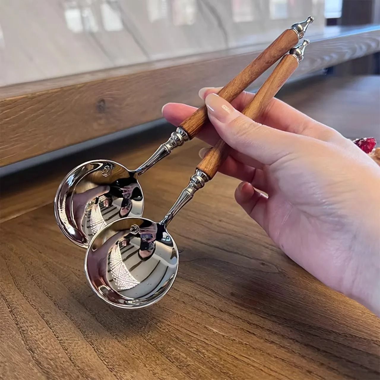 Stainless Steel Retro Rosewood Style Spoon for Soup and Dessert