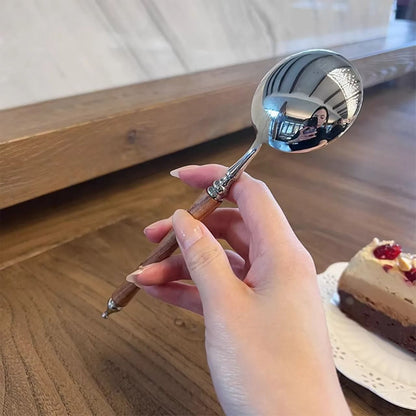 Stainless Steel Retro Rosewood Style Spoon for Soup and Dessert