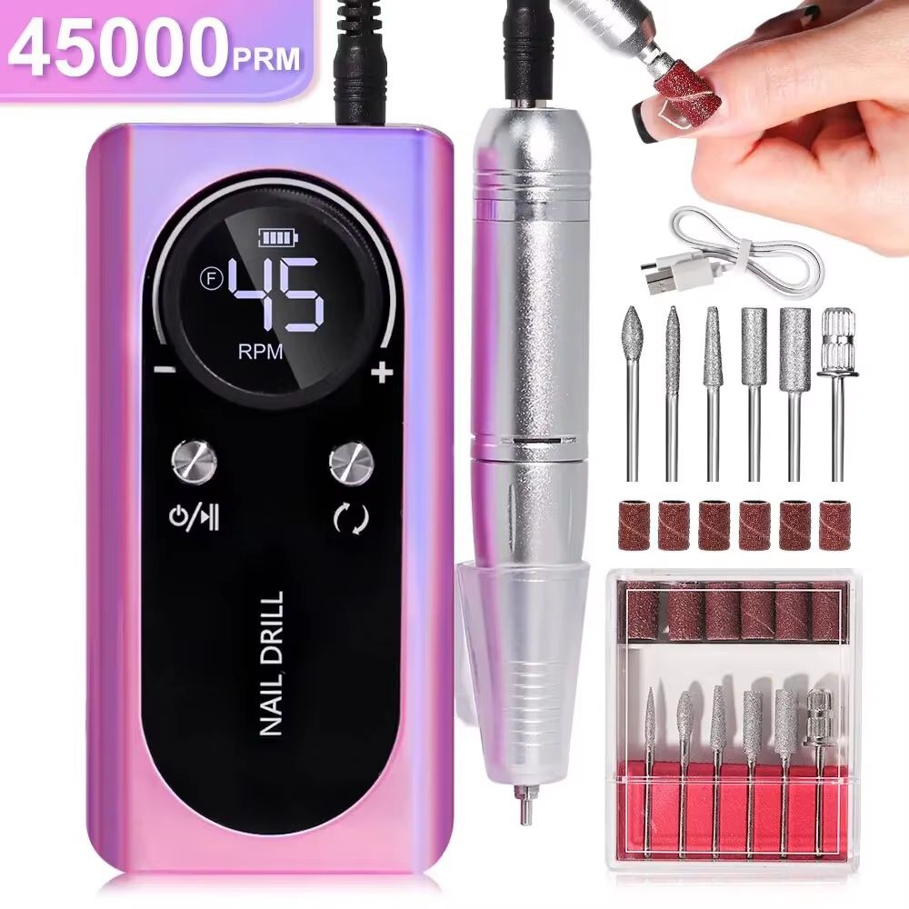 Professional 45,000RPM Rechargeable Electric Nail Drill Machine – Portable Low Noise Nail Sander & File for Salon or Hom