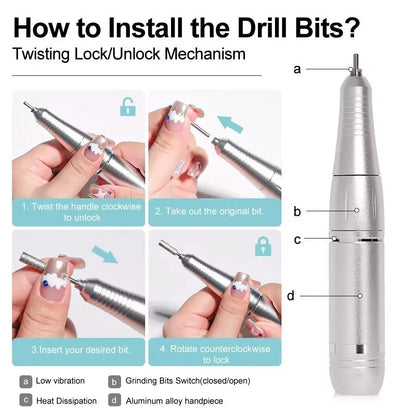 Professional 45,000RPM Rechargeable Electric Nail Drill Machine – Portable Low Noise Nail Sander & File for Salon or Hom