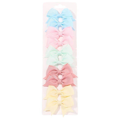 10 Pcs Kids Solid Color Ribbon Bow Hair Clips