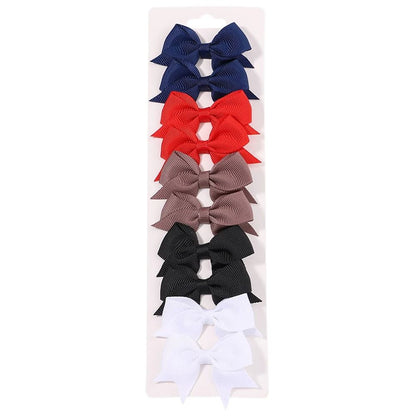 10 Pcs Kids Solid Color Ribbon Bow Hair Clips