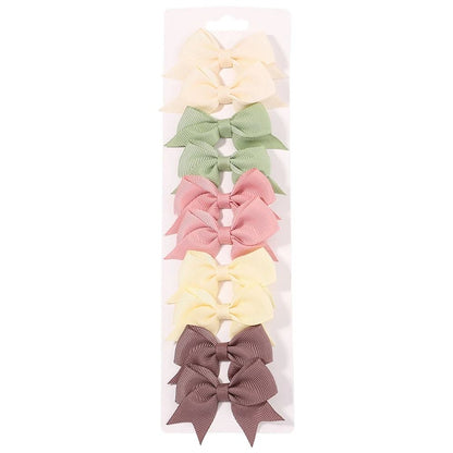 10 Pcs Kids Solid Color Ribbon Bow Hair Clips