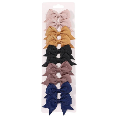 10 Pcs Kids Solid Color Ribbon Bow Hair Clips