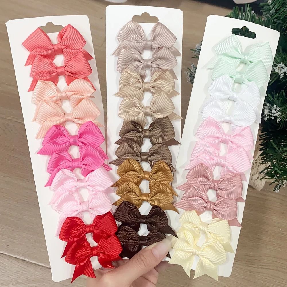 10 Pcs Kids Solid Color Ribbon Bow Hair Clips