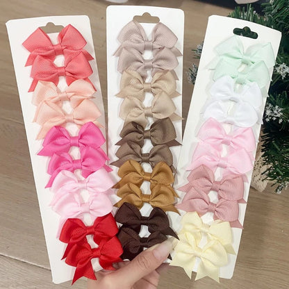 10 Pcs Kids Solid Color Ribbon Bow Hair Clips