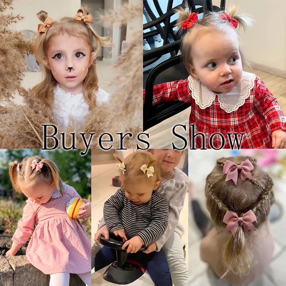 10 Pcs Kids Solid Color Ribbon Bow Hair Clips