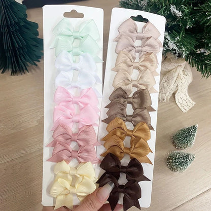 10 Pcs Kids Solid Color Ribbon Bow Hair Clips