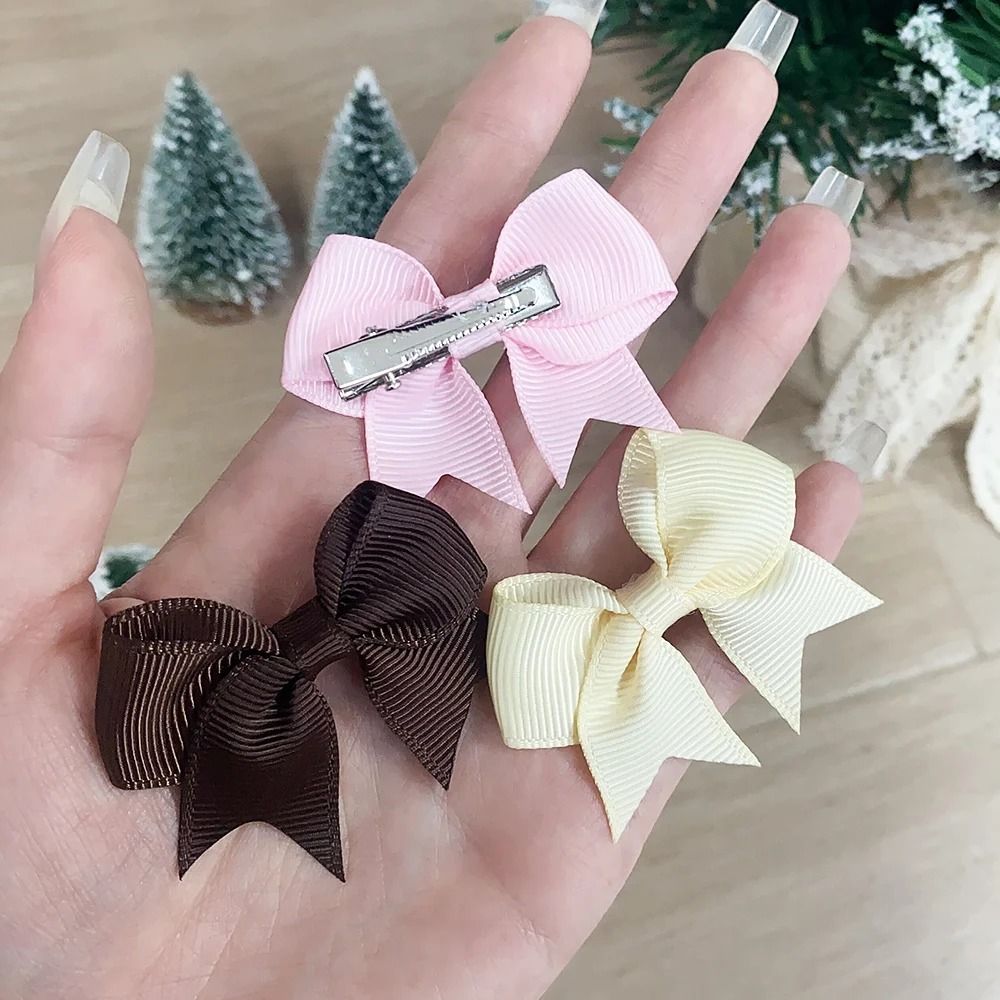 10 Pcs Kids Solid Color Ribbon Bow Hair Clips