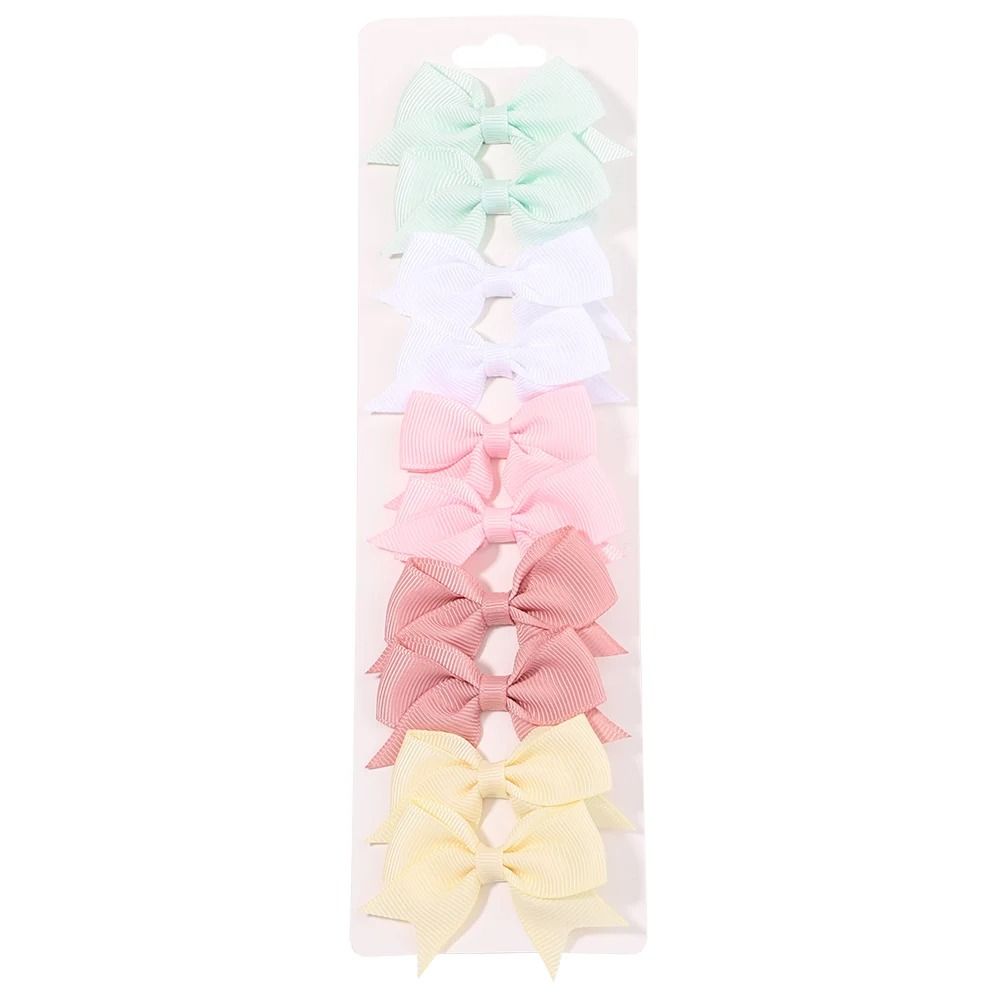 10 Pcs Kids Solid Color Ribbon Bow Hair Clips