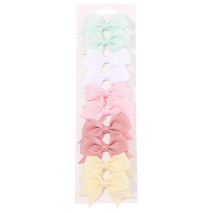 10 Pcs Kids Solid Color Ribbon Bow Hair Clips