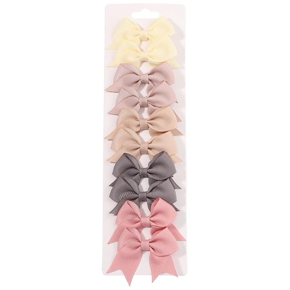 10 Pcs Kids Solid Color Ribbon Bow Hair Clips