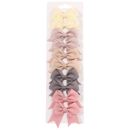 10 Pcs Kids Solid Color Ribbon Bow Hair Clips