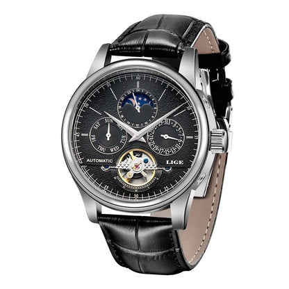 LIGE Men Automatic Mechanical Tourbillon Watch