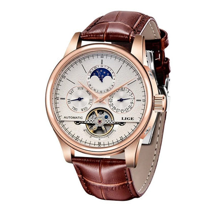 LIGE Men Automatic Mechanical Tourbillon Watch