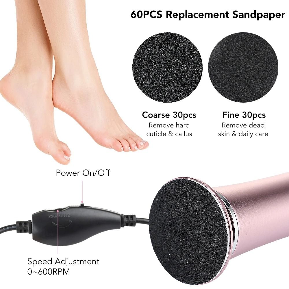 Electric Foot Callus Remover with 60 Replacement Pads for Smooth Heels and Skin Care