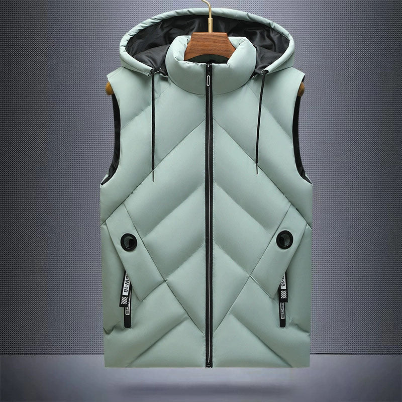 Men's Winter Down Vest, Waterproof, Hooded with Detachable Hat, Stand Up Collar Sleeveless Coat, Casual Waistcoat