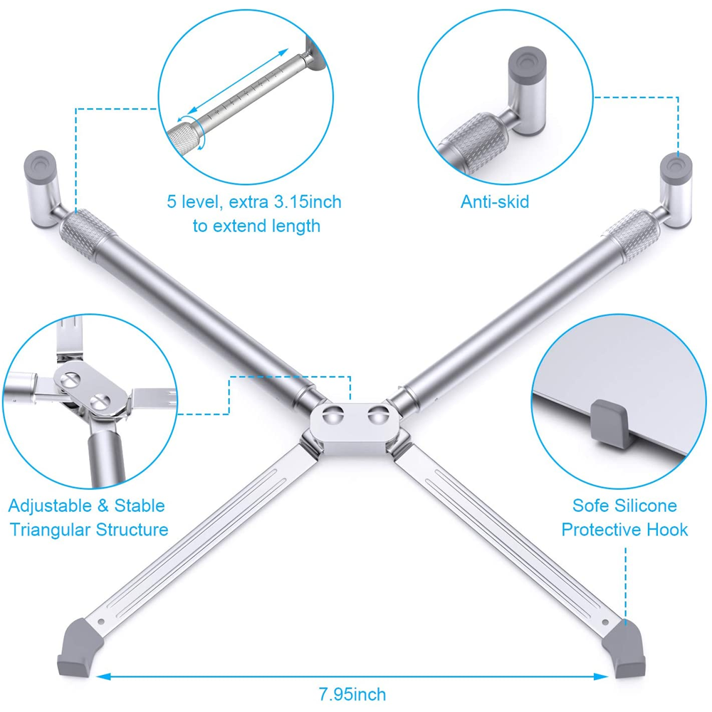Aluminum Alloy Laptop Stand, Portable Foldable Notebook Riser, PC Holder, Support for Macbook Pro Android 12-17in Laptop