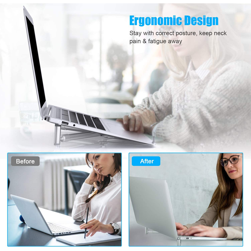 Aluminum Alloy Laptop Stand, Portable Foldable Notebook Riser, PC Holder, Support for Macbook Pro Android 12-17in Laptop