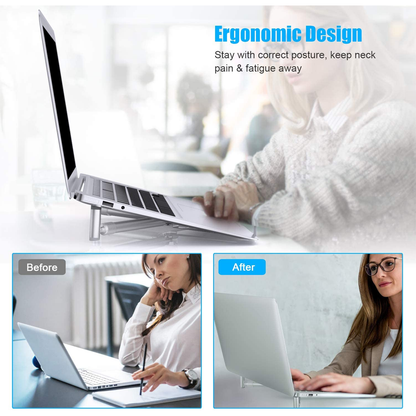 Aluminum Alloy Laptop Stand, Portable Foldable Notebook Riser, PC Holder, Support for Macbook Pro Android 12-17in Laptop