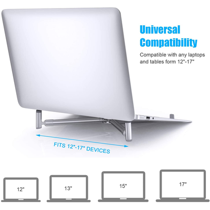 Aluminum Alloy Laptop Stand, Portable Foldable Notebook Riser, PC Holder, Support for Macbook Pro Android 12-17in Laptop