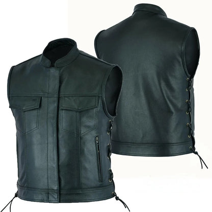 Mens Leather Biker Vest Punk Motorcycle Vest for Rugged Casual Style