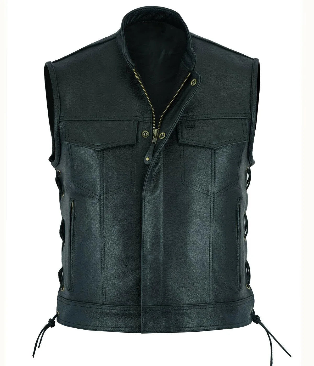 Mens Leather Biker Vest Punk Motorcycle Vest for Rugged Casual Style