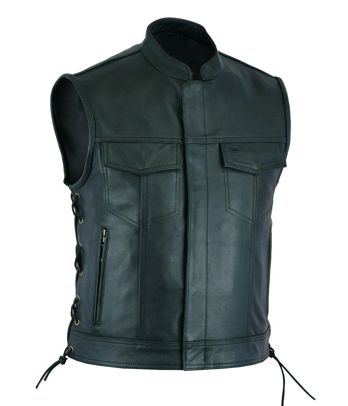 Mens Leather Biker Vest Punk Motorcycle Vest for Rugged Casual Style