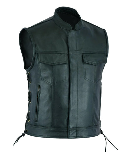 Mens Leather Biker Vest Punk Motorcycle Vest for Rugged Casual Style