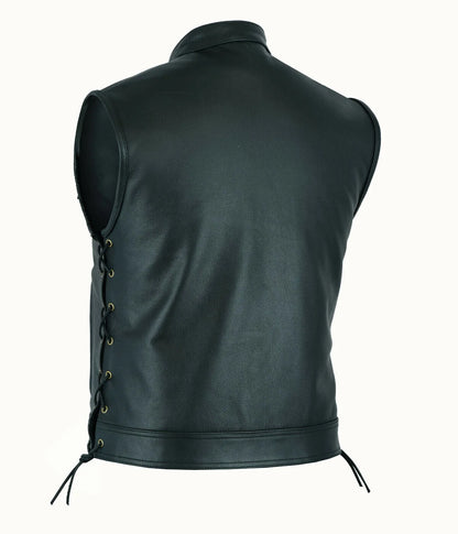 Mens Leather Biker Vest Punk Motorcycle Vest for Rugged Casual Style