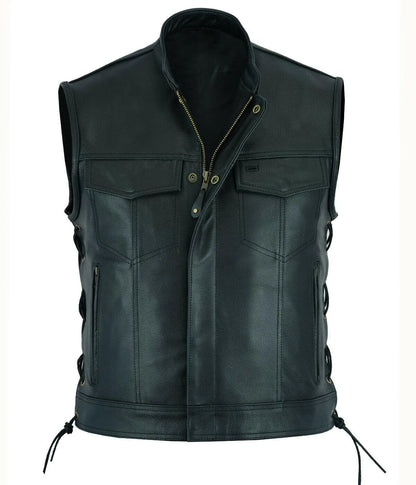 Mens Leather Biker Vest Punk Motorcycle Vest for Rugged Casual Style